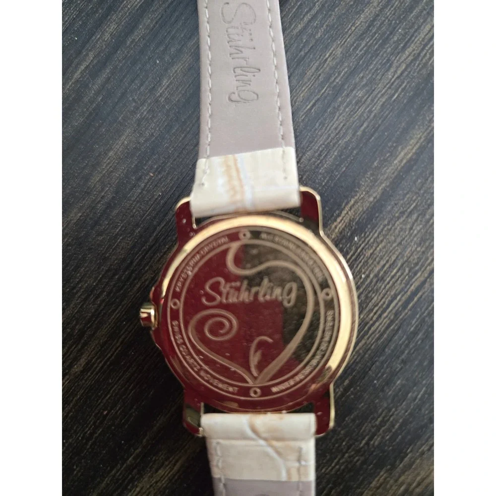 Stuhrling Original Womens Swiss Quartz Gold Tone Crystal Leather Watch 50M Water